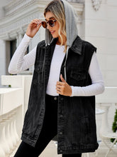 Load image into Gallery viewer, Drawstring Hooded Sleeveless Denim Top with Pockets
