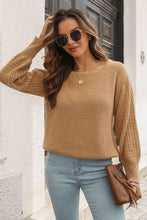 Load image into Gallery viewer, Ribbed Openwork Sleeve Round Neck Pullover Sweater
