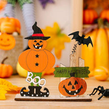Load image into Gallery viewer, Wooden Halloween Skull Pumpkin Spring Bat Ornament
