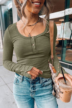 Load image into Gallery viewer, Crewneck Buttons Ribbed Knit Long Sleeve Top
