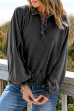 Load image into Gallery viewer, Quarter-Snap Collared Lantern Sleeve Sweatshirt
