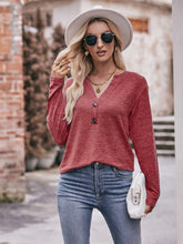 Load image into Gallery viewer, Double Take Buttoned Notched Neck Long Sleeve Top
