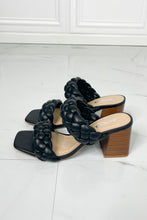 Load image into Gallery viewer, SODA Interwoven Ideas Braided Strap Block Heel Slide Sandal in Black
