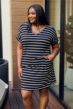Load image into Gallery viewer, Zenana Full Size Striped V-Neck Pocket Dress in Black/Ivory
