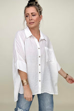 Load image into Gallery viewer, Umgee Pleated Batwing Short Sleeve Button Up Top
