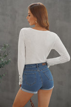 Load image into Gallery viewer, Crewneck Buttons Ribbed Knit Long Sleeve Top
