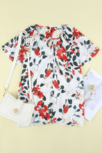 Load image into Gallery viewer, White Floral Print Buttons Tiered Ruffled Short Sleeve Shirt
