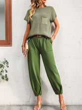 Load image into Gallery viewer, Round Neck Raglan Sleeve Tee and Long Pants Set
