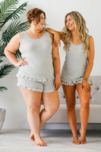Load image into Gallery viewer, Gray Striped Ruffled Tank And Shorts Lounge Set
