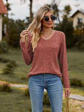 Load image into Gallery viewer, Ribbed V-Neck Long Sleeve Tee
