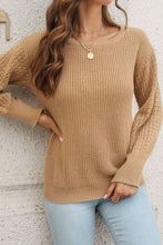 Load image into Gallery viewer, Ribbed Openwork Sleeve Round Neck Pullover Sweater
