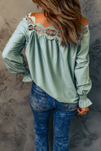 Load image into Gallery viewer, Green Lace Hollow-Out Scalloped Neck Blouse

