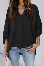 Load image into Gallery viewer, V Neck 3/4 Sleeve High Low Hem Shirt
