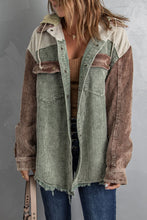 Load image into Gallery viewer, Green Color Block Button Down Hooded Corduroy Jacket
