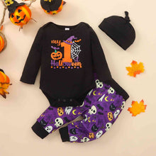 Load image into Gallery viewer, MY FIRST HALLOWEEN Graphic Round Neck Bodysuit and Printed Long Pants Set

