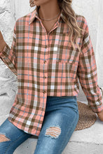 Load image into Gallery viewer, Plaid Collared Neck Long Sleeve Button-Up Shirt
