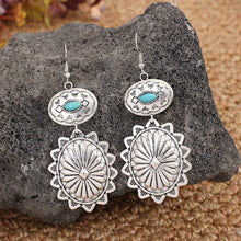 Load image into Gallery viewer, Retro Oval Turquoise Geometric Dangle Earrings
