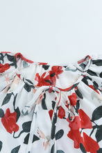 Load image into Gallery viewer, White Floral Print Buttons Tiered Ruffled Short Sleeve Shirt
