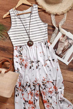 Load image into Gallery viewer, White Striped Floral Pocket Sleeveless Jumpsuit
