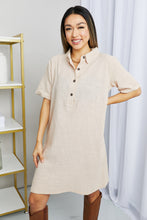 Load image into Gallery viewer, Zenana Iconic Scene Full Size Gauze Half Button Dress in Dusty Blush
