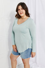 Load image into Gallery viewer, Zenana Full Size V-Neck Curved Hem Top in Light Green
