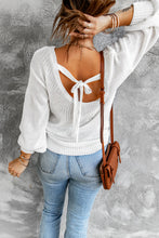 Load image into Gallery viewer, Double Take Tied Balloon Sleeve Round Neck Sweater
