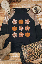Load image into Gallery viewer, Pumpkin Flower Print Sequin Patchwork Top
