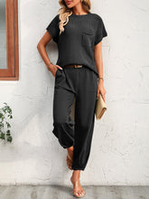 Load image into Gallery viewer, Round Neck Raglan Sleeve Tee and Long Pants Set

