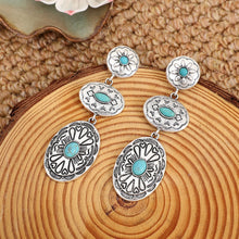 Load image into Gallery viewer, Retro Turquoise Oval Dangle Earrings
