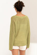 Load image into Gallery viewer, HYFVE Slit Rolled Hem V-Neck Knit Sweater in Pale Olive
