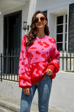 Load image into Gallery viewer, Leopard Ribbed Trim Dropped Shoulder Sweater
