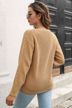 Load image into Gallery viewer, Ribbed Openwork Sleeve Round Neck Pullover Sweater

