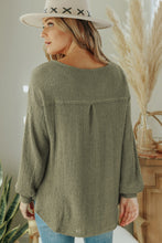 Load image into Gallery viewer, Green Waffle Knit Split Neck Pocketed Loose Top
