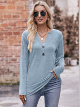 Load image into Gallery viewer, Double Take Buttoned Notched Neck Long Sleeve Top
