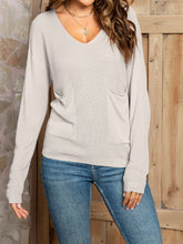 Load image into Gallery viewer, V-Neck Long Sleeve Knit Top with Pocket
