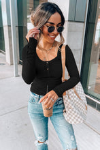 Load image into Gallery viewer, Crewneck Buttons Ribbed Knit Long Sleeve Top
