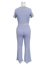 Load image into Gallery viewer, Cropped Tee And Wide Legs Pants Ribbed Knit Lounge Set
