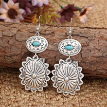 Load image into Gallery viewer, Retro Oval Turquoise Geometric Dangle Earrings
