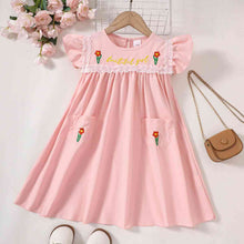 Load image into Gallery viewer, Girls Embroidered Lace Trim Round Neck Dress
