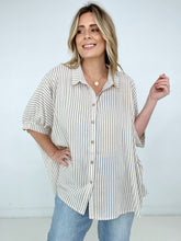 Load image into Gallery viewer, Zenana "Lucky Stripes" Oversized Striped Short Sleeve Button-Up Shirt
