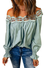 Load image into Gallery viewer, Green Lace Hollow-Out Scalloped Neck Blouse
