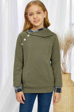 Load image into Gallery viewer, Girls Plaid Decorative Button Hoodie with Pockets
