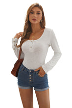Load image into Gallery viewer, Crewneck Buttons Ribbed Knit Long Sleeve Top
