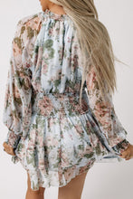 Load image into Gallery viewer, Green Floral Print Tiered Ruffled Shirred High Waist Mini Dress
