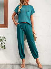 Load image into Gallery viewer, Round Neck Raglan Sleeve Tee and Long Pants Set
