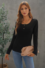 Load image into Gallery viewer, Crewneck Buttons Ribbed Knit Long Sleeve Top
