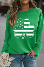 Load image into Gallery viewer, Green Raglan Sleeve Stripes Stars Clover Graphic Sweatshirt
