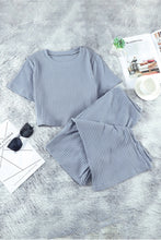 Load image into Gallery viewer, Cropped Tee And Wide Legs Pants Ribbed Knit Lounge Set
