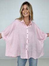 Load image into Gallery viewer, Zenana "Lucky Stripes" Oversized Striped Short Sleeve Button-Up Shirt
