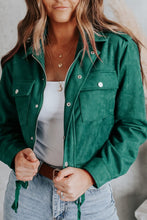 Load image into Gallery viewer, Green Faux Suede Button Down Cropped Jacket

